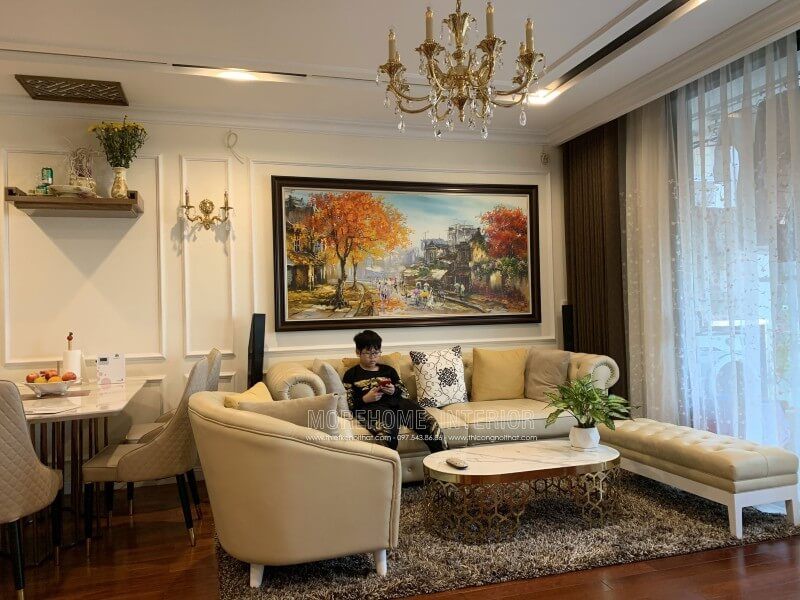 Thi công nội thất gỗ phòng khách chung cư Vinhomes cao cấp