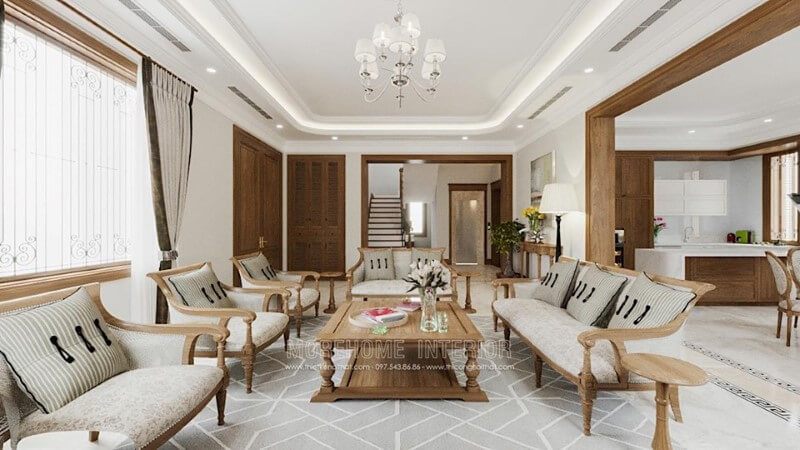 Thiết kế nội thất gỗ tự nhiên cho phòng khách biệt thưchung cư đẹpđộc đáo